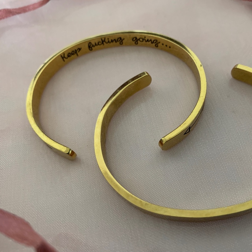 Set of 2 Gold-Tone Cuff Bracelets – “Keep F*ing Going…” Motivational Quote - Picture 6 of 9